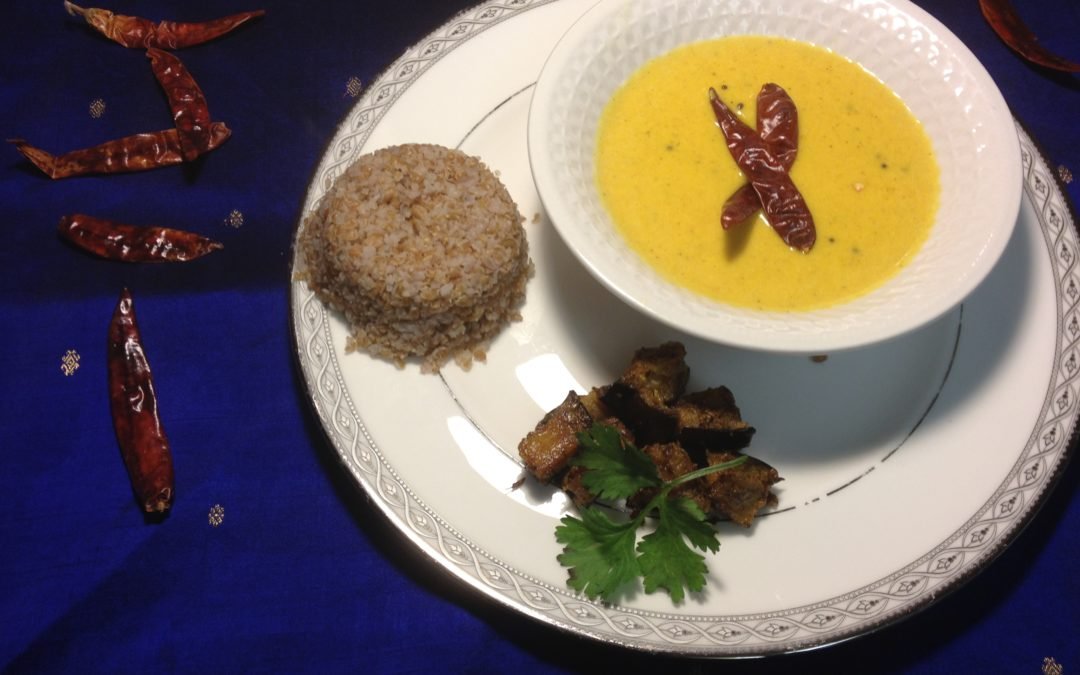 Recipe: Mango Coconut Soup with spicy baked Eggplant and Bulgur Wheat